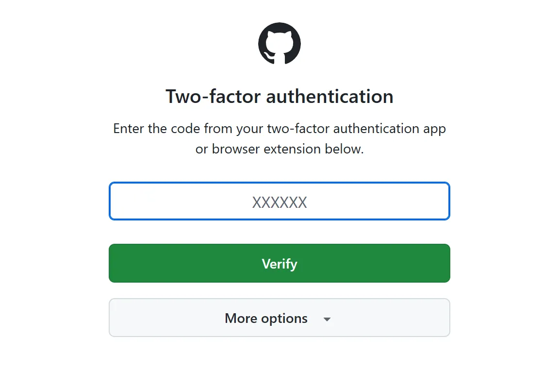 GitHub 双因素认证验证码输入页面